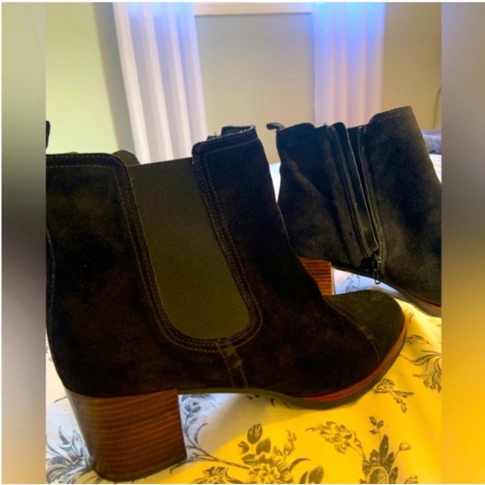 Beautiful Black Suede Ankle Boots with Block Heel -
